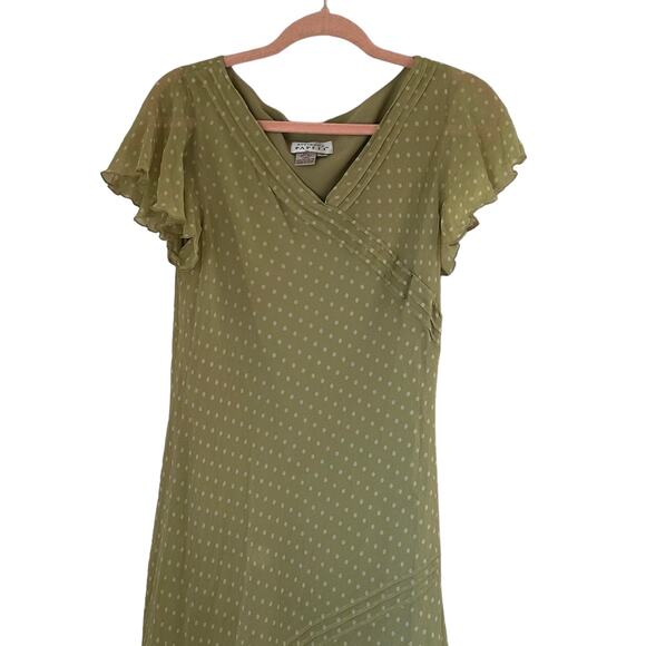 Adrianna Papell Y2K Green Polka Dot Silk Boho Romantic Feminine Midi Dress 12 - Picture 6 of 12